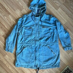 Ellos Hooded Anorak Denim Jacket | Dark blue stonewashed | size 22